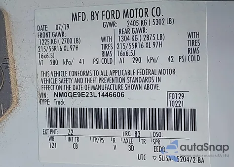 2020 Ford Transit Connect Xl Passenger Wagon из США, поврежденный, VIN NM0GE9E23L1446606